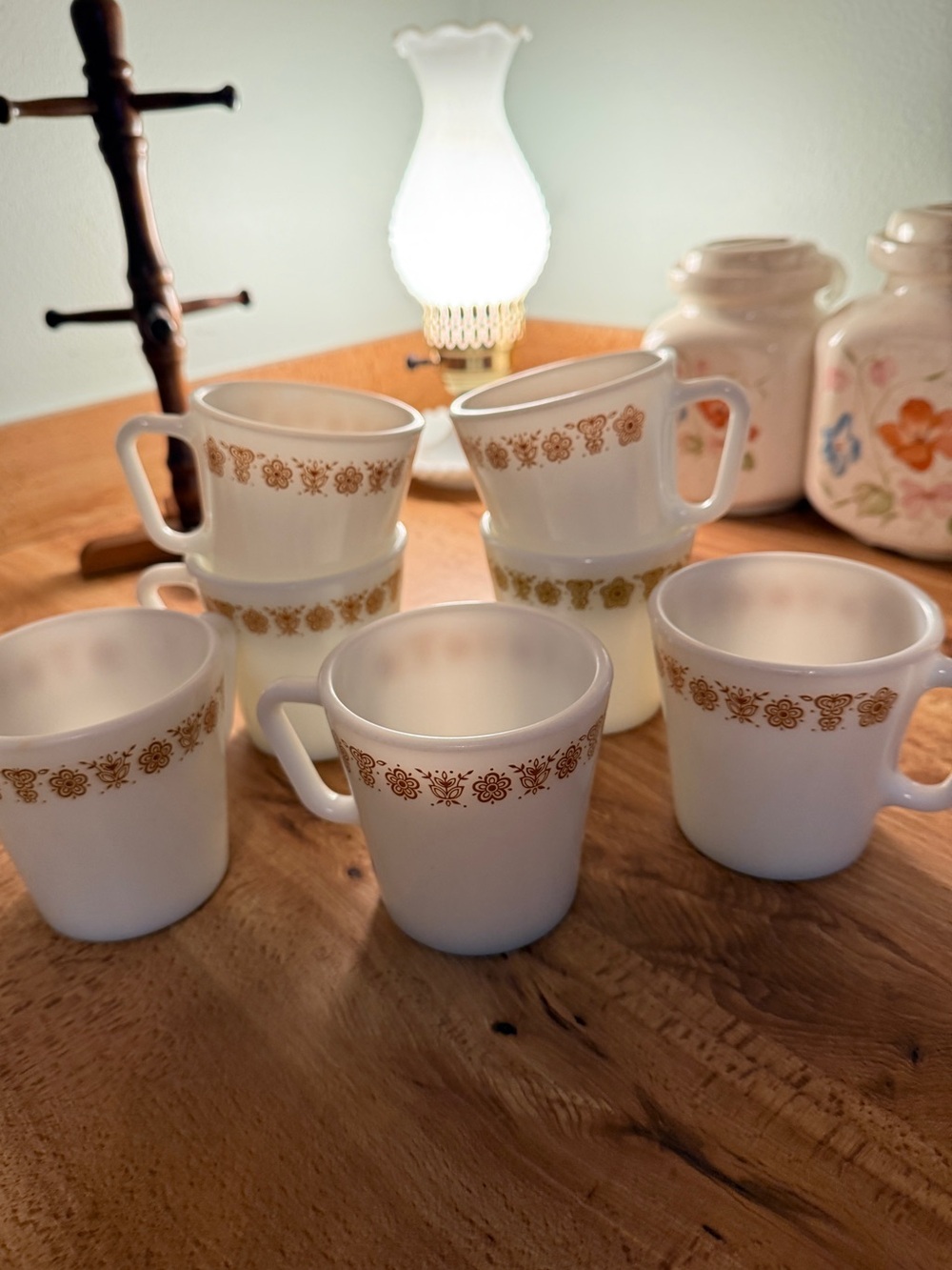 Vintage Pyrex Butterfly Gold milk glass mugs